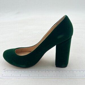 FSJ Green Womens Stylish Dating Slip On Fashion Round Toe Suede Block High Heel
